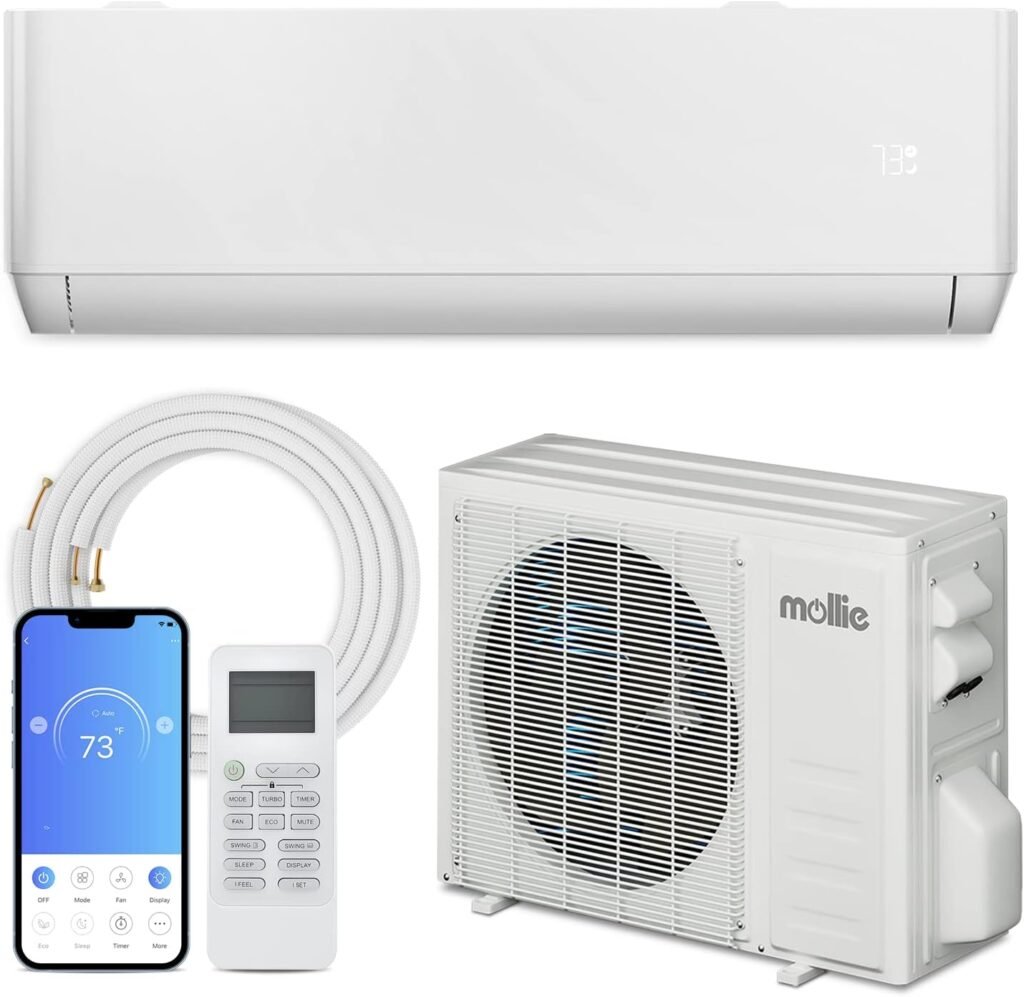 mollie Wifi Enabled 12,000 BTU Wall Mounted AC with Heat Pump, Installation Kits, Remote Control, 22 SEER2 - Cools up to 550 Sq. Ft Efficiently