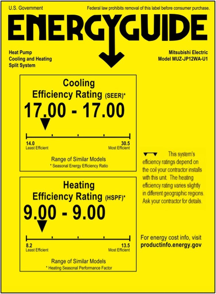 Mitsubishi 12,000 BTU 1 Ton Cooling Heating - Ductless Mini Split Wall Mounted Air Conditioning System 115V - 17 SEER