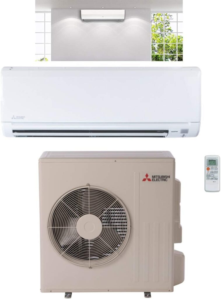 Mitsubishi 12,000 BTU 1 Ton Cooling Heating - Ductless Mini Split Wall Mounted Air Conditioning System 115V - 17 SEER