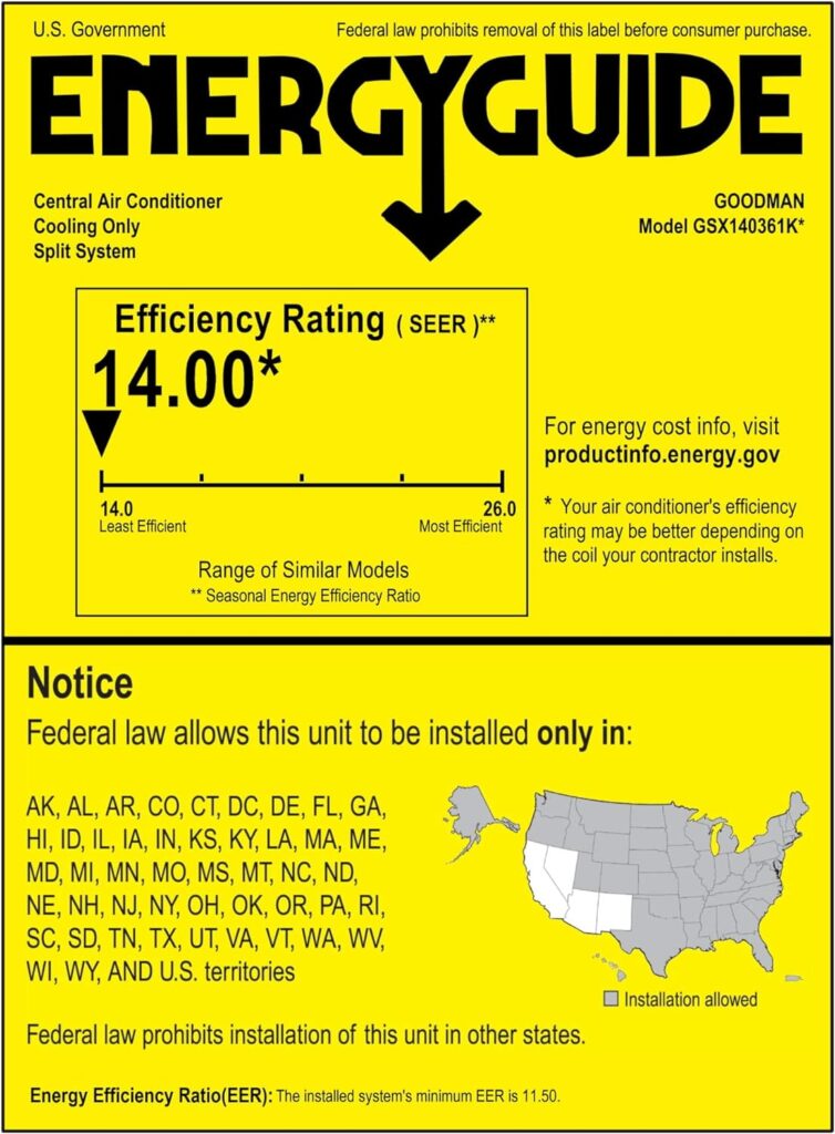 3 Ton Goodman 14 SEER R410A Air Conditioner Split System